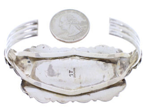 Jet And Mother Of Pearl Inlay Southwest Silver Cuff Bracelet BW70497